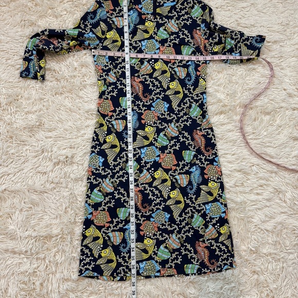 J. MCLAUGHLIN FISH NOVELTY PRINT CATALINA CLOTH DRESS BODYCON SZ XS 3/4 SLEEVE - Picture 7 of 9